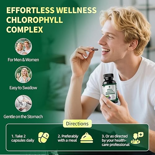 Miniatura 7 de Lukaree Cápsulas complejas de hierbas de clorofila, 60 cápsulas veganas de clorofila para desintoxicación, digestión, salud intestinal y de la piel,