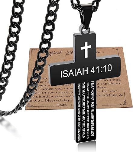 SKQIR Collar de cruz para hombres con versículo de la Biblia, escritura religiosa cristiana para la primera comunión, colgante de cruz para niños,