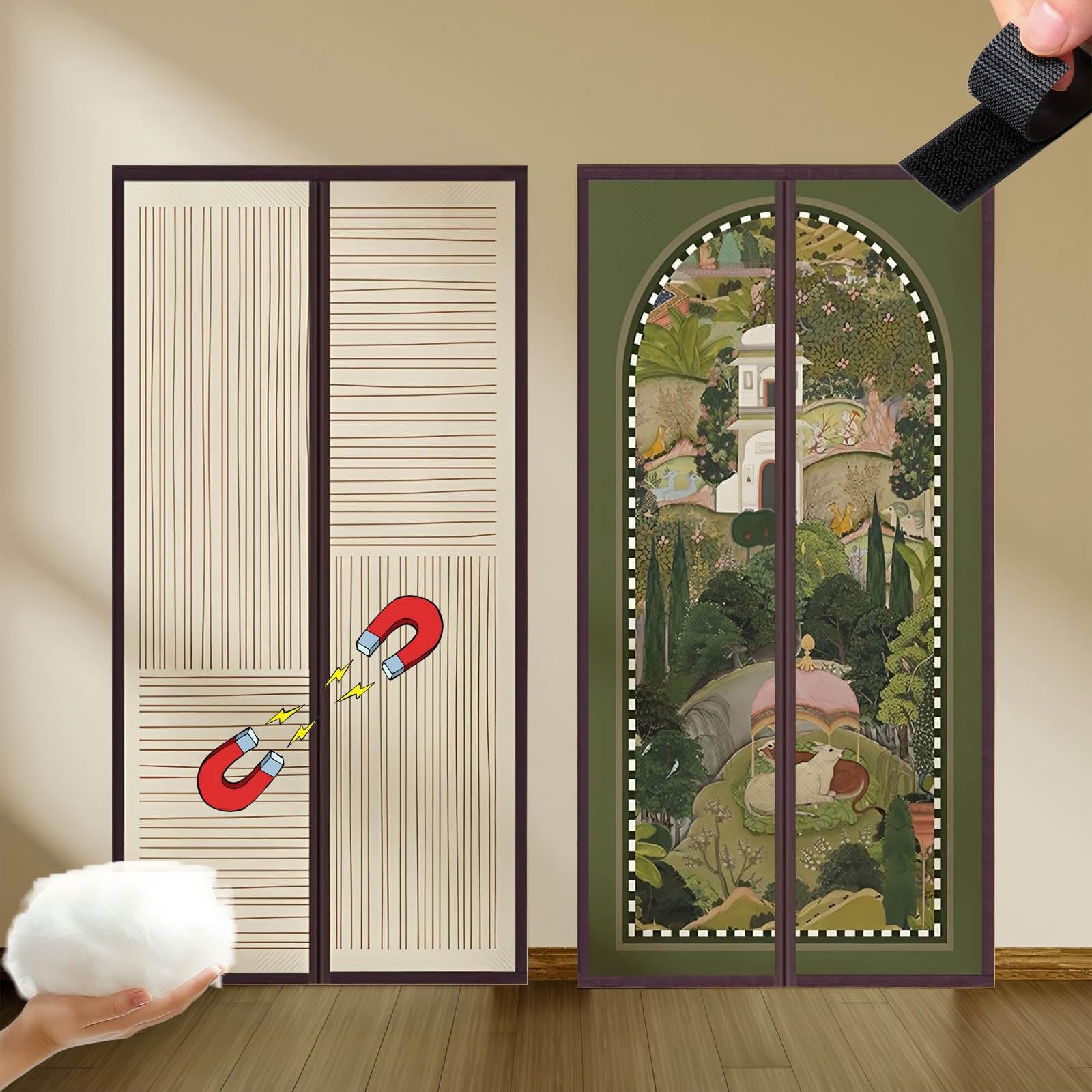 Rideau de porte isolant magnétique haut de gamme en coton et lin épais coupe-vent 70x200