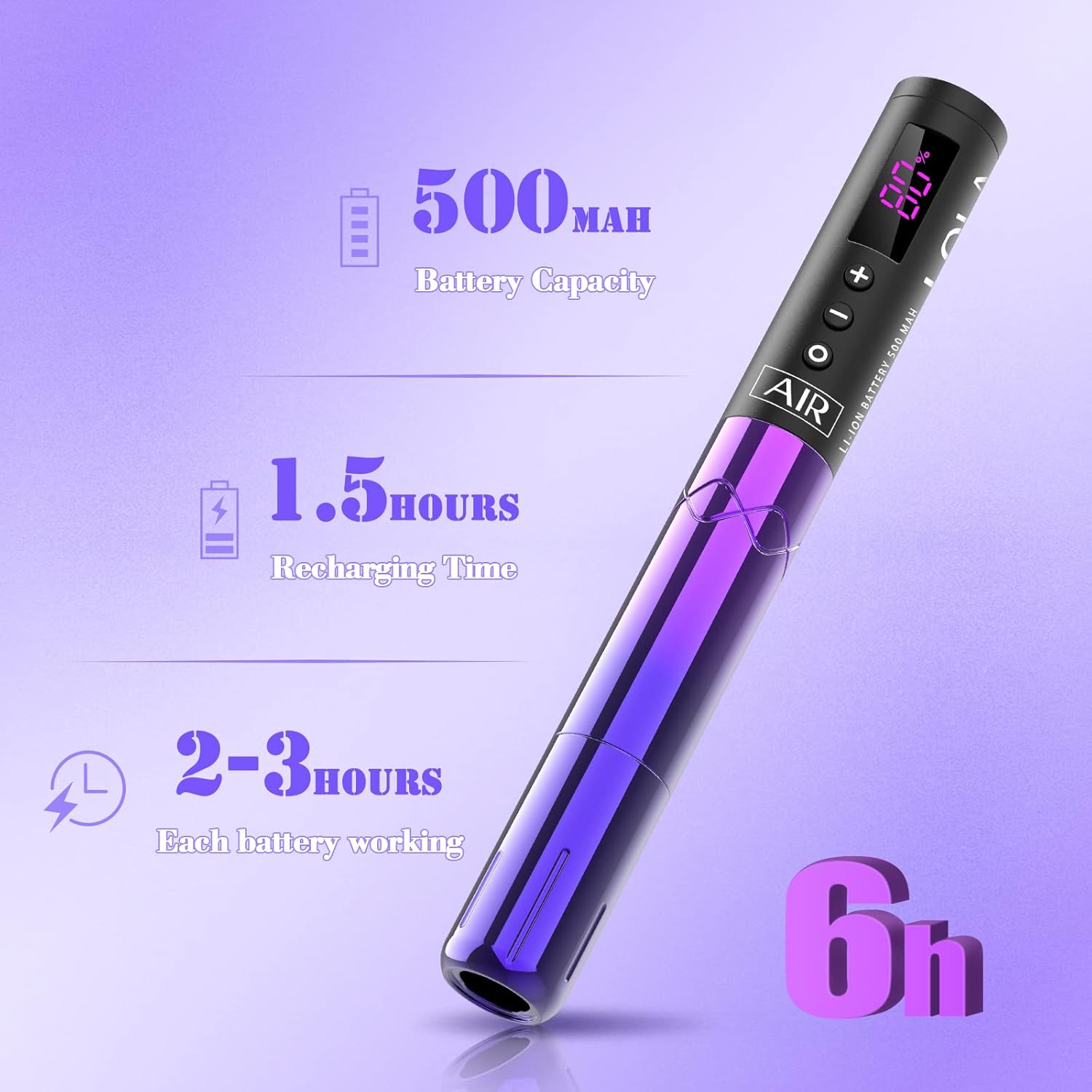 INKin Permanent Makeup Tattoo Machine, Wireless Tattoo Gun with 2Pcs 1500mAh Battery Pack LED Display, Professional Lola Air SMP Tattoo Pen for Beginners Artists (2.7mm Stroke)