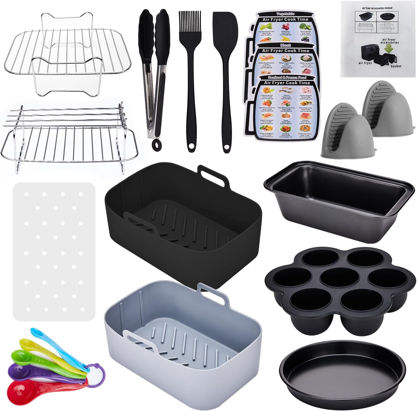 PoforaindAir Fryer Accessories Set 22pcs for Ninja Foodi AF300UK AF400UK, 7.6L-9.5L Dual Zone Air Fryer Accessories, Silicone Air Fryer Liner & Racks, 100Pcs Air Fryer Liners for Air Fryer, Oven, Microwave