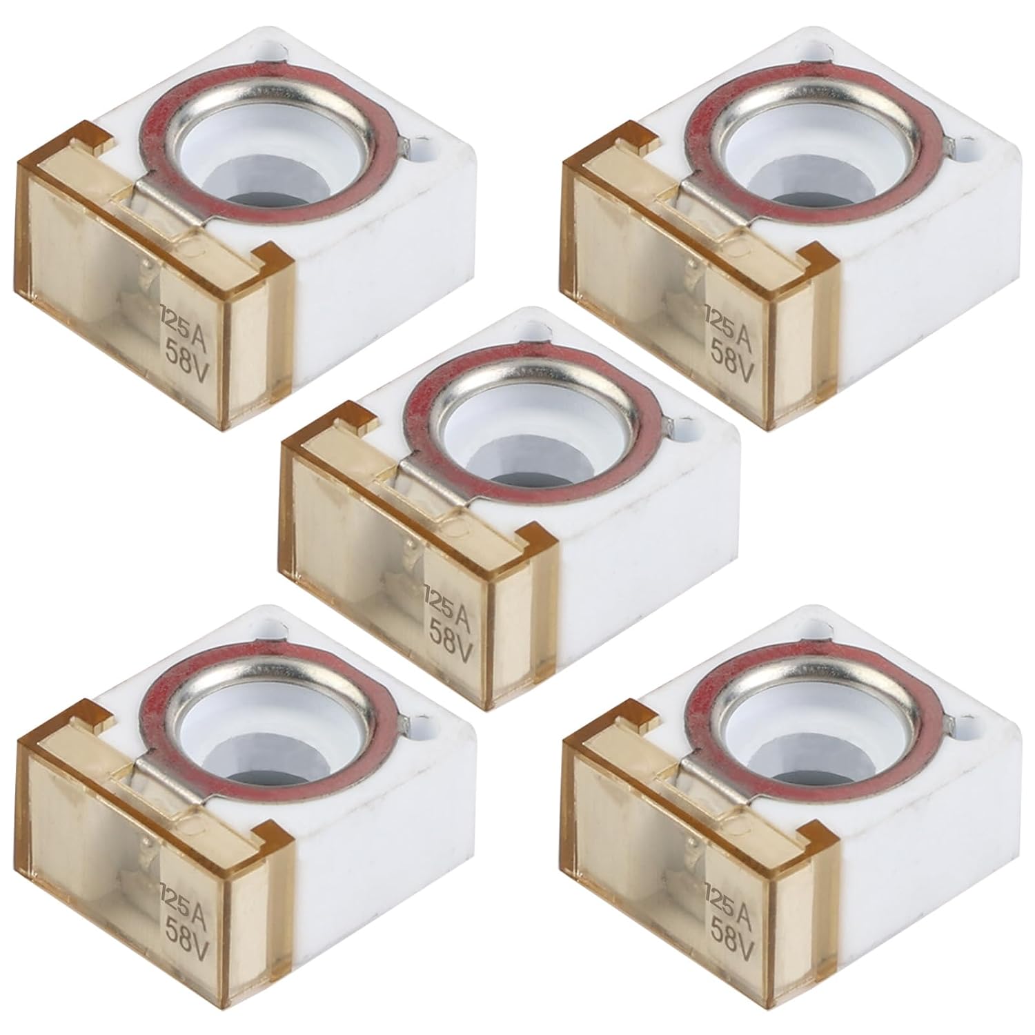 HABF 58V Battery Fuse for Boat Truck RV Multi-Battery Ignition Systems Terminal Fuse Block Kit 30-300A Durable Ceramic & Visible PES Construction(125A,5PACK)