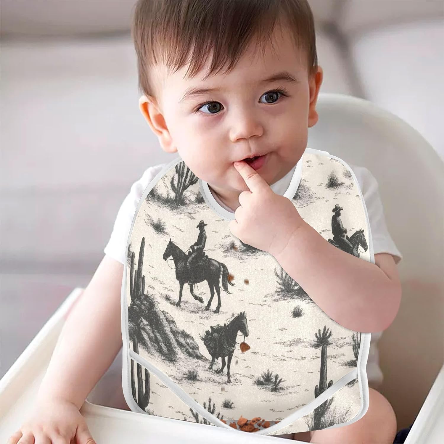 Baby Bibs for Boy and Girls 5 Pack Cotton Adjustable Newborn Bibs for Drooling & Teething, Wild West Cowboys