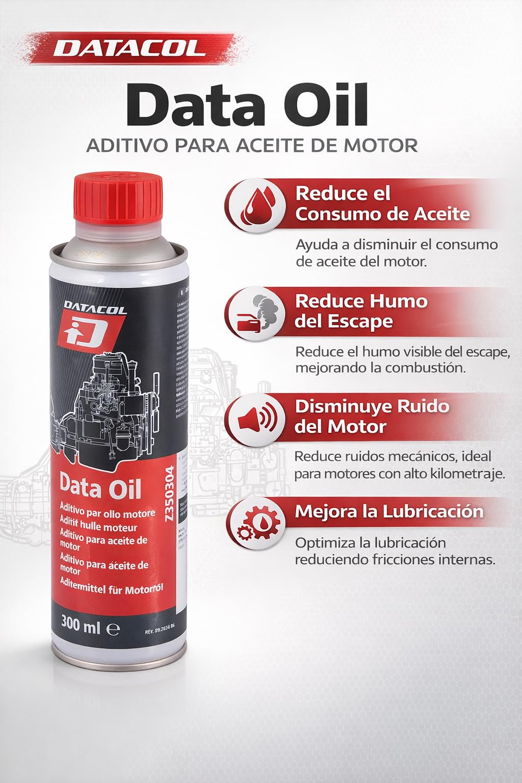Datacol Aditivo para Aceite de Motor Data Oil 300 ml – Antihumo y Anticonsumo | Tratamiento para Motor, Reduce Ruido, Mejora Lubricación y Protección | Gasolina y Diésel con DPF (1) - 2