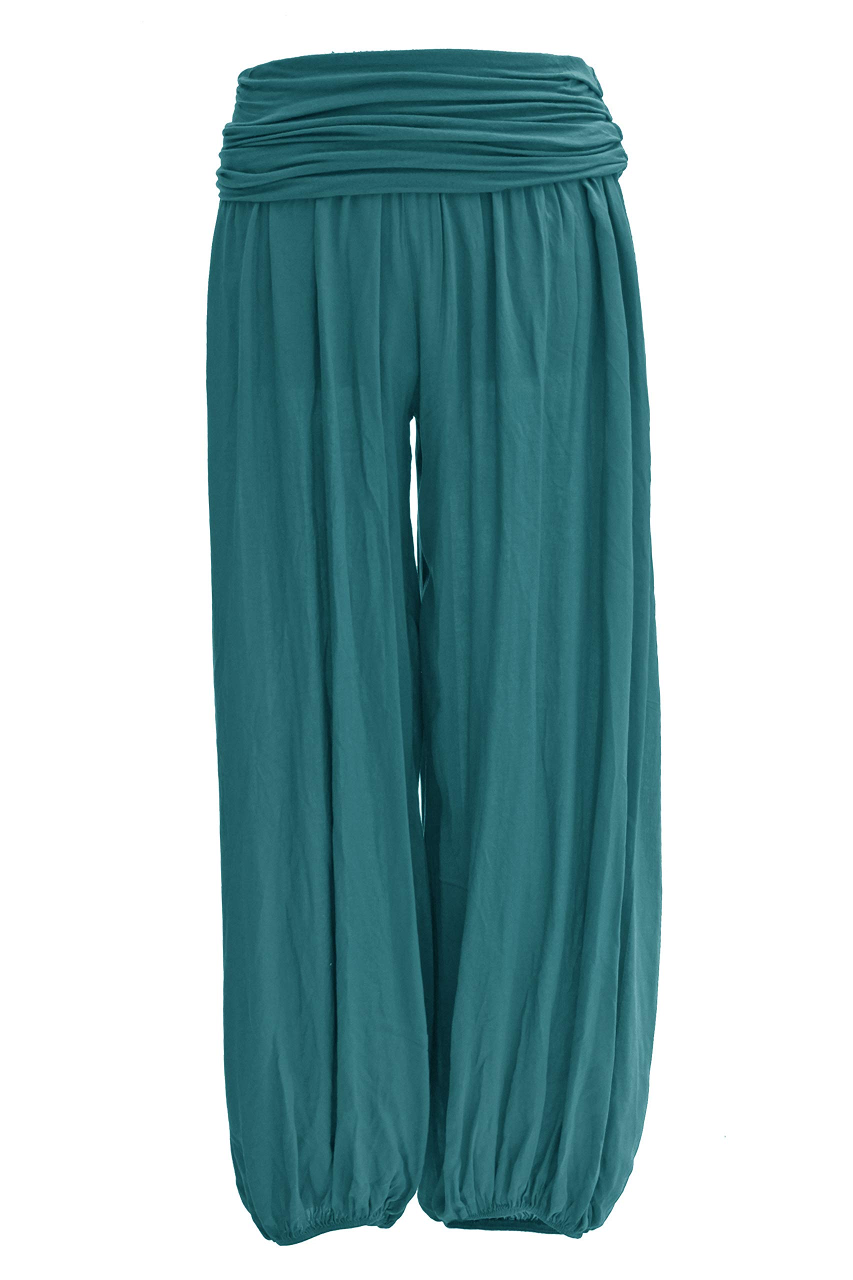 Texture Women's Teal Italian Lagenlook Plain Viscose Boho Harem Ali Baba Trouser Pants Joggers One Size (, One Size)