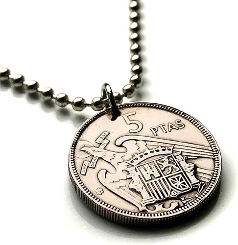 1957 Spain España 5 Pesetas coin pendant eagle of Saint John escudo Español Madrid Barcelona Murcia Asturias Cataluña Las Palmas Vigo Gijón Ibiza