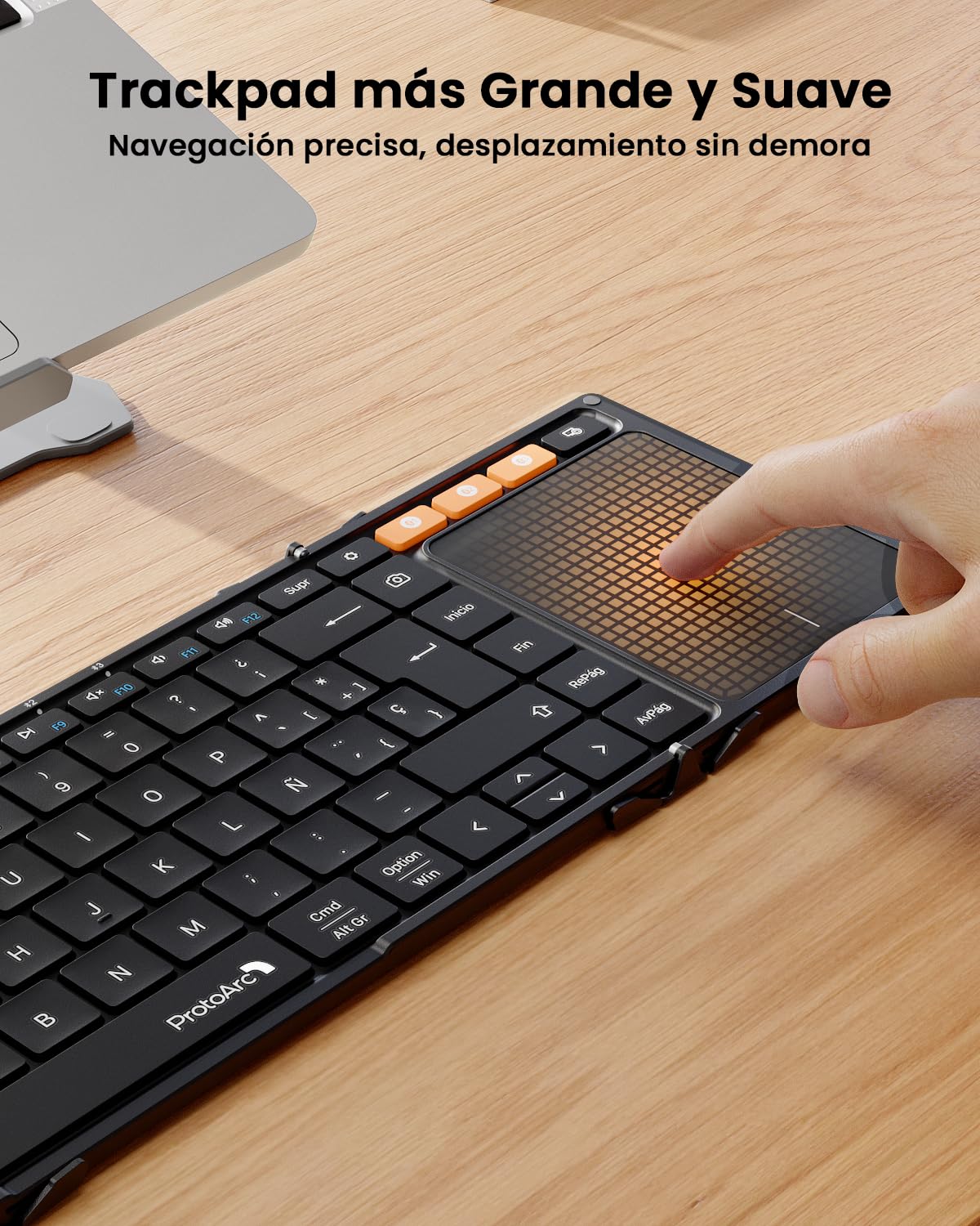 ProtoArc Teclado Inalambrico Plegable con Touchpad, XK01 TP Teclado Bluetooth Español Portatil para Viajes,Tamaño Completo para iPad, iOS, Microsoft Surface, Android, Windows PC Portátil - Negro