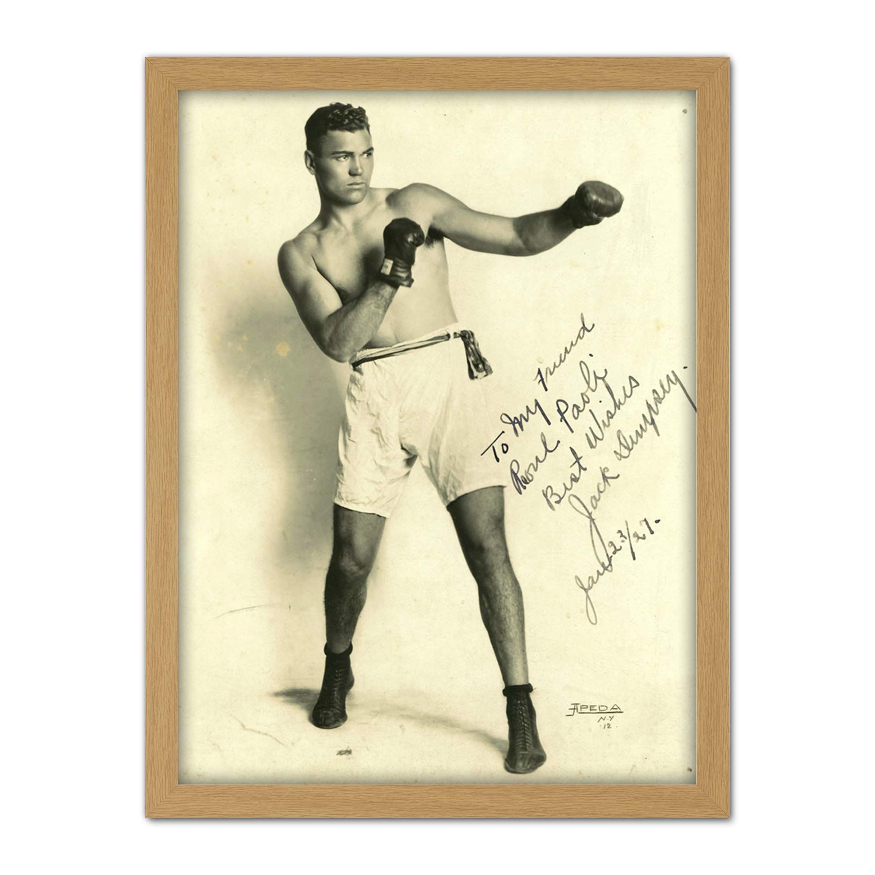 Boxer Mauler Jack Dempsey Autographed Studio Photo Large Framed Art Print Poster Wall Decor 18x24 in