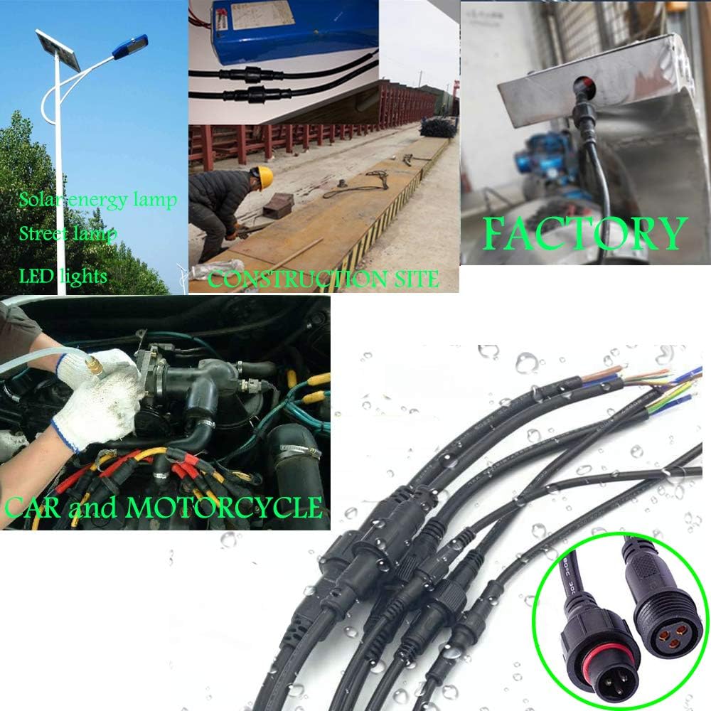YETOR Waterproof Connectors, LED Male Female Connector, 3 Pin 3 Core, IP68 Waterproof Connectors with 16AWG 20cm Extension Cable for LED Strip Lights (3Pin 5 Pairs)