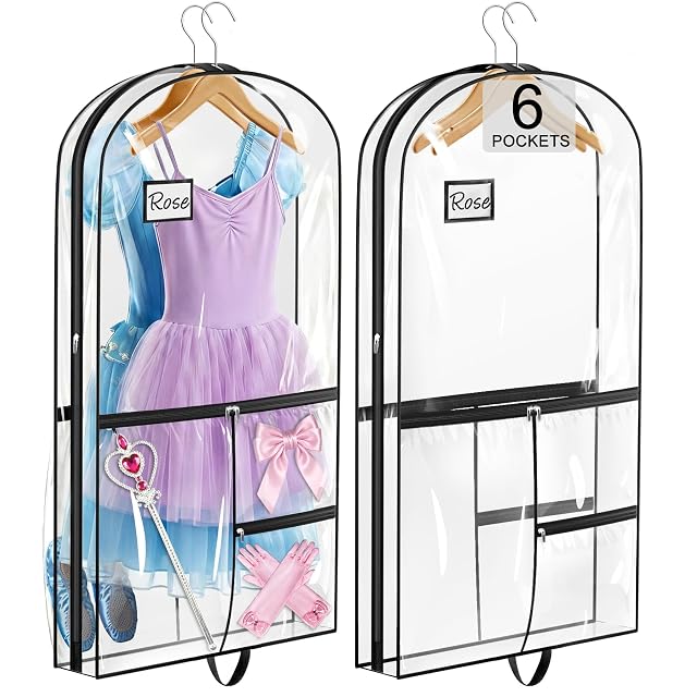 SLEEPING LAMB Dual-sided 6 Pockets Dance Garment Bags for Dancers 40 Clear Kids Dance Costume Bag for Dance