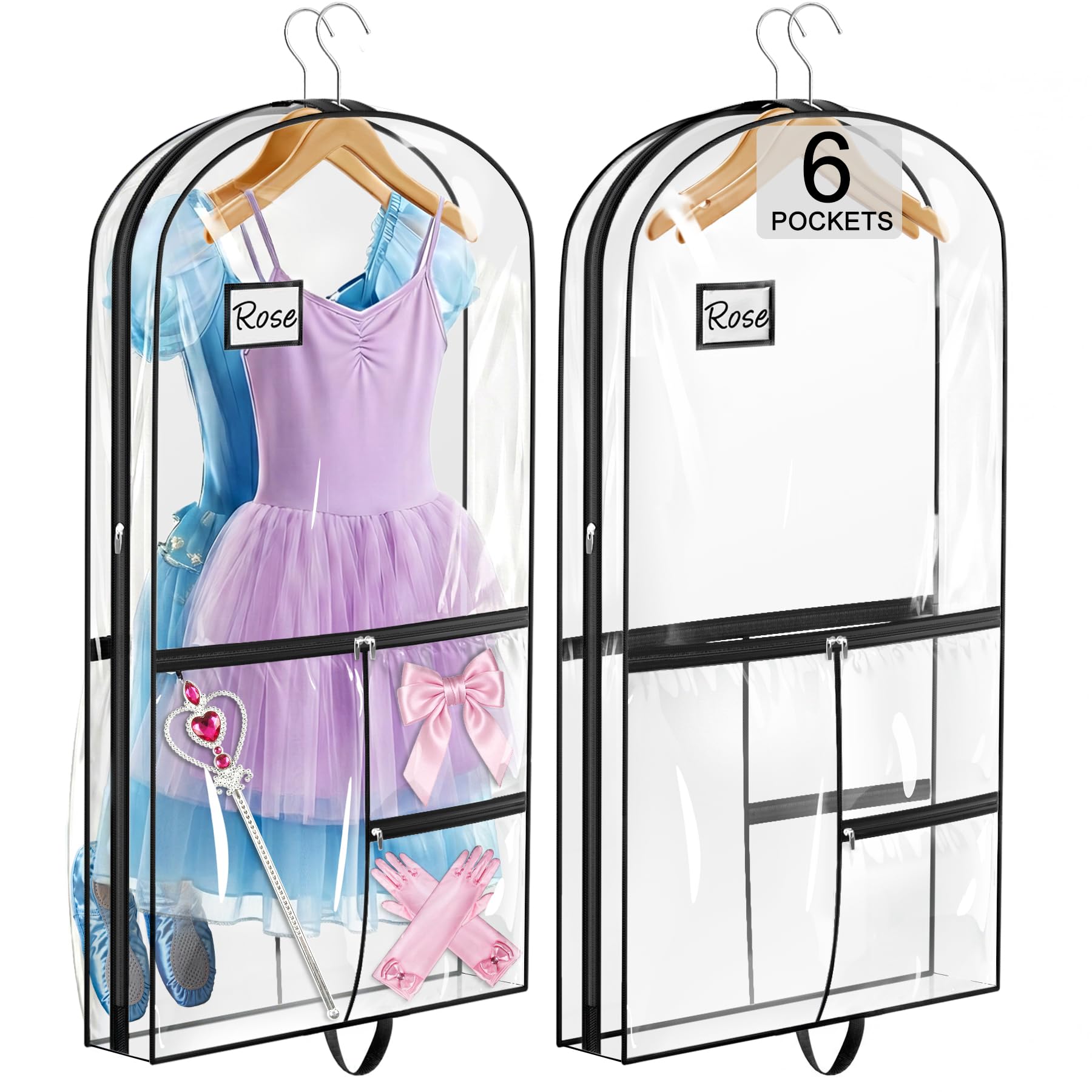 SLEEPING LAMB Dual-sided 6 Pockets Dance Garment Bags for Dancers 40 Clear Kids Dance Costume Bag for Dance