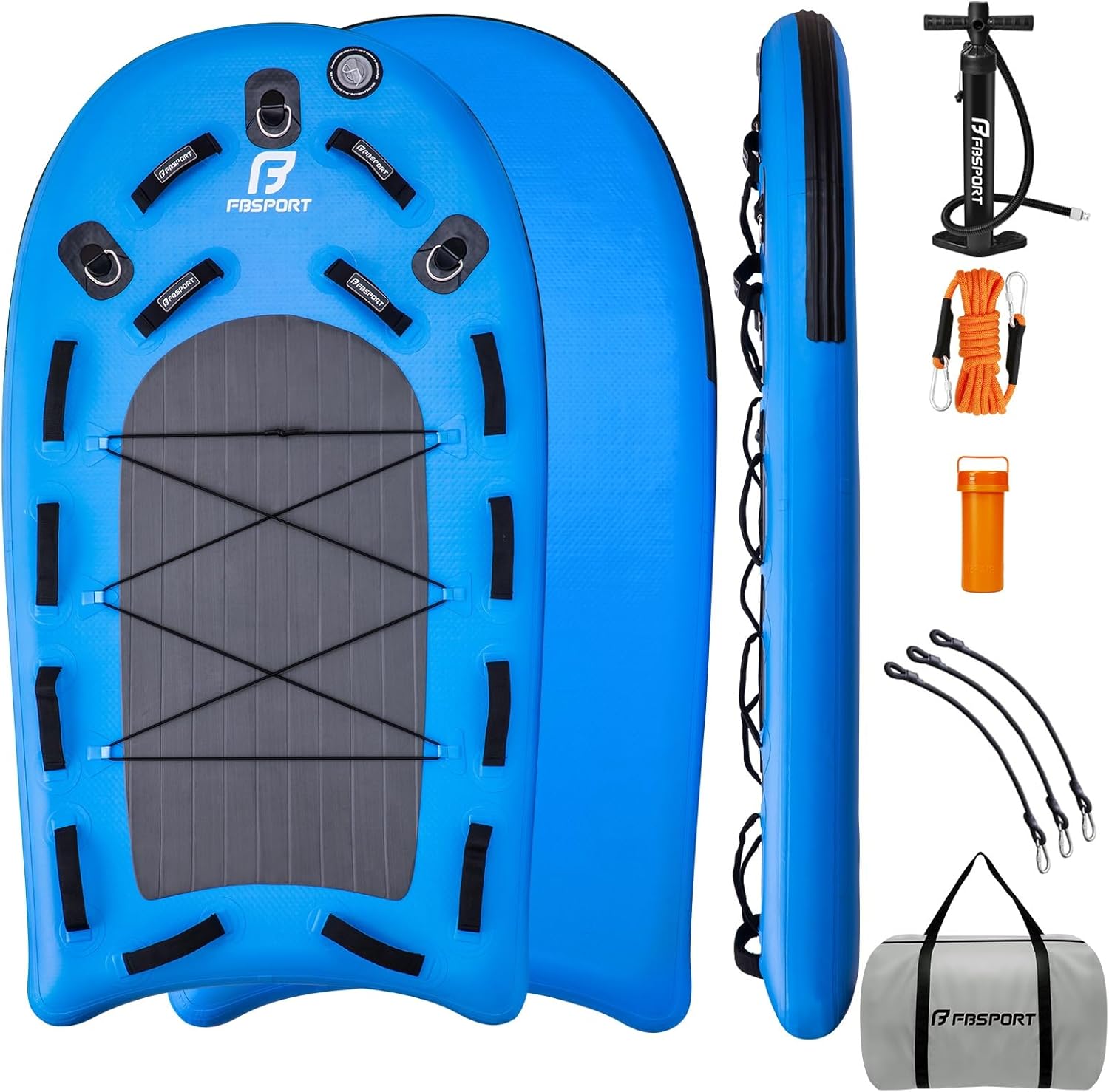 FBSPORT Inflatable Water Rescue Sled, Drop-Stitch PVC Rescue Board Floating Dock Platform Mat with Rapid Inflation, Portable 73"x39" Emergency Sled for Lakes, Oceans, Rivers, Surfing, Divers