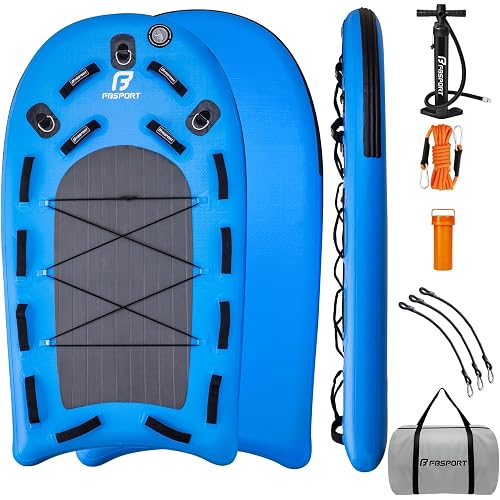 FBSPORT Inflatable Water Rescue Sled, Drop-Stitch PVC Rescue Board Floating Dock Platform Mat with Rapid Inflation, Portable 73"x39" Emergency Sled for Lakes, Oceans, Rivers, Surfing, Divers