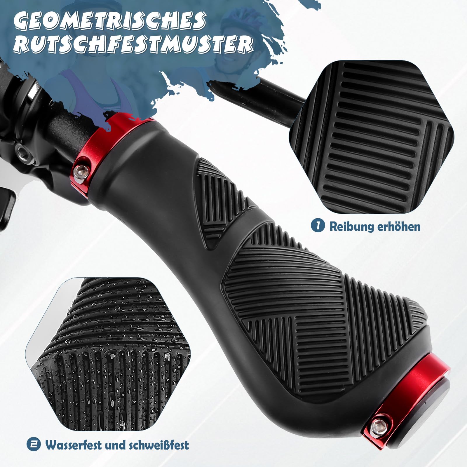 GXCROR Ergonomische Fahrradgriffe, rutschfeste Gummigriffe mit doppelter Verriegelung, universell 22.2 mm für Fahrräder/MTB/E-Bikes