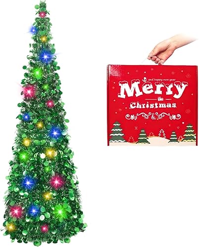 MACTING - Árbol de Navidad de oropel de 5pies con soporte