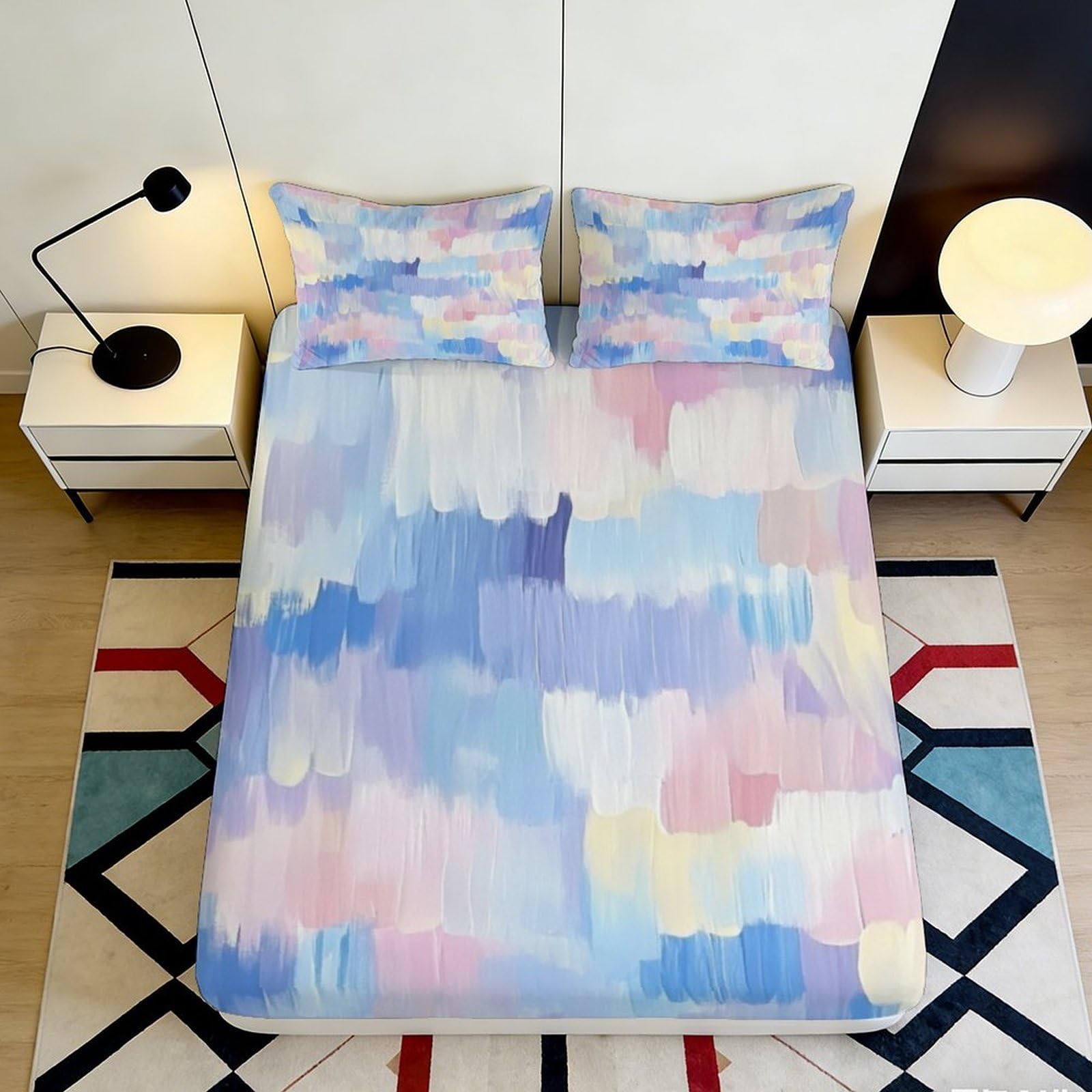Jqzkxnhpbr Style-4 3D Printed Watercolor Pastel Fitted Sheet Microfiber Soft Abstract Brushstroke Mattress Cover For Bedroom Guestroom Dorm Decor 90X200x25cm
