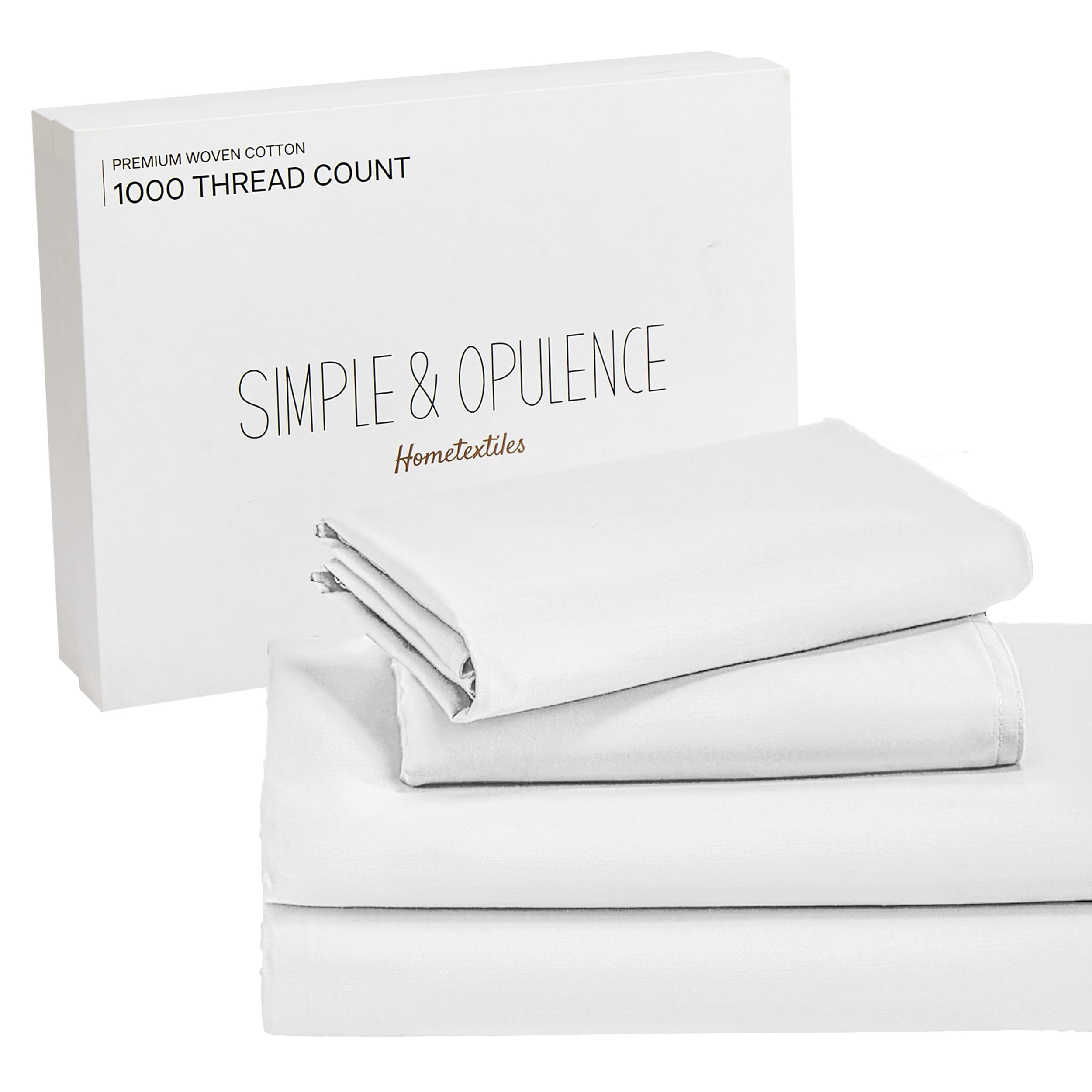 Parure de lit satin 1000 fils coton respirant drap grand lit blanc