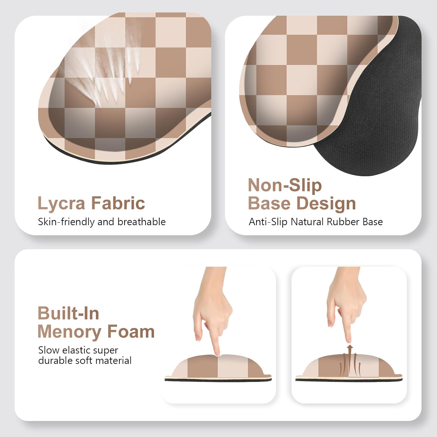 Beige Khaki Checkered Mouse Pad Set, 4 in1 Large Gaming Ergonomics Keyboard Desk Mat with Memory Foam Wrist Rest, Extended Game Mousepad, Non-Slip Desk Pad Matt Easy Typing Pain Relief