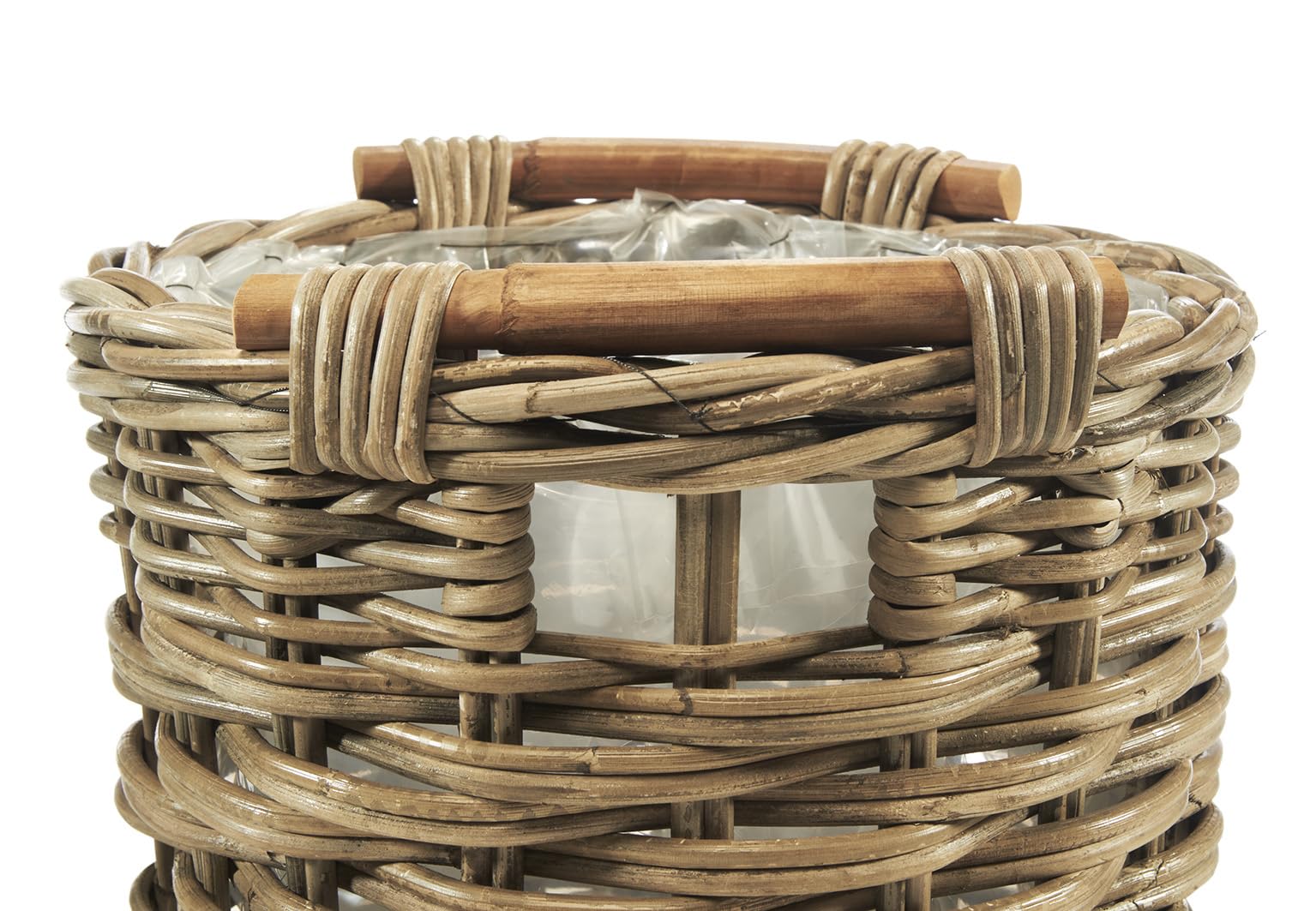 Kobolo 2er Set Pflanzkorb Rattan rund Größe 1 mit 34x34x32 cm Kubu Grey