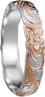 925 Sterling Silver 4mm Hawaiian Princess Plumeria Flower Scroll Ring Stackable Wedding Engagement Band, Nickel Free Hypoallergenic for Sensitive Skin, Gift Box Included