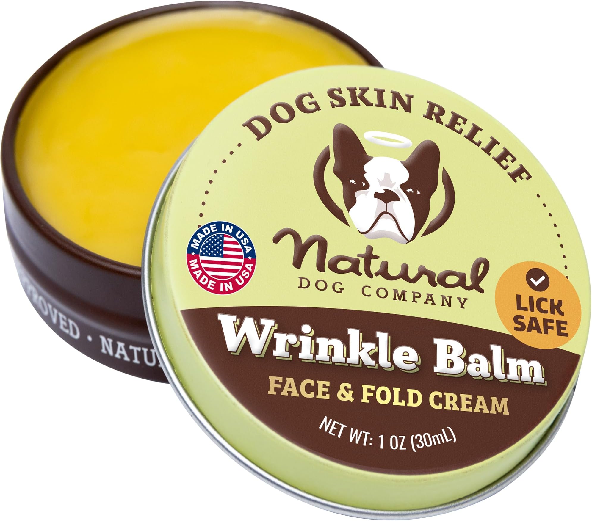 Natural Dog Company Wrinkle Balm for Dog Wrinkles (1oz Tin) All-Natural, Lick-Safe Dog Lotion for Dry Itchy Skin, French Bulldog Skin Care, Moisturizes & Cleans Wrinkle Folds, Plant-Based, Made in USA