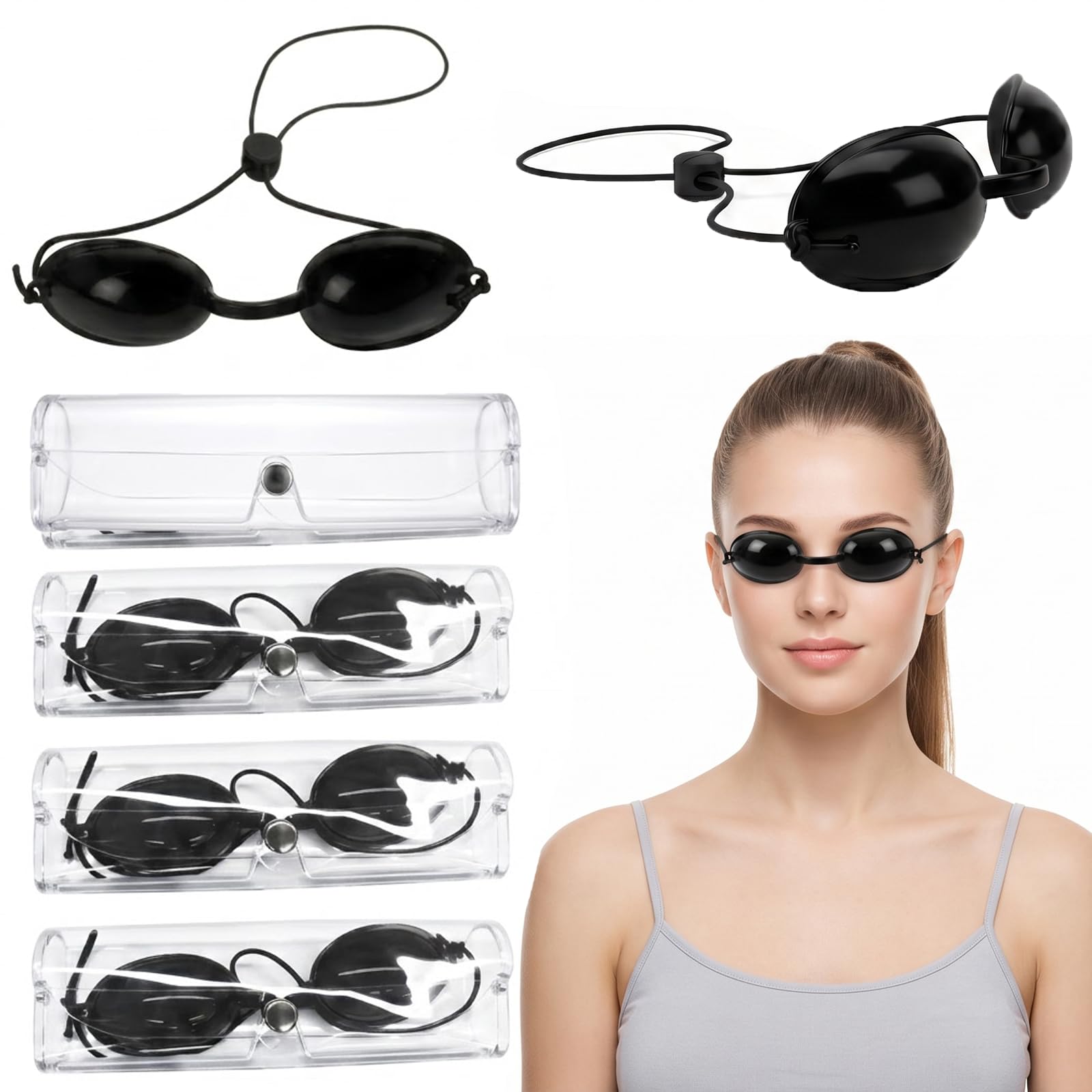 4Pcs Sunbed Goggles - Sunbed Eye Protection, Black Tanning Goggles with Box