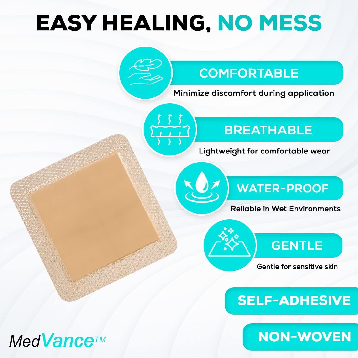 MedVanceTM Silicone - Bordered Silicone Adhesive Foam Dressing Size 6"x6" (4.1"x4.1" pad), Box of 5 dressings (Pack of 2)