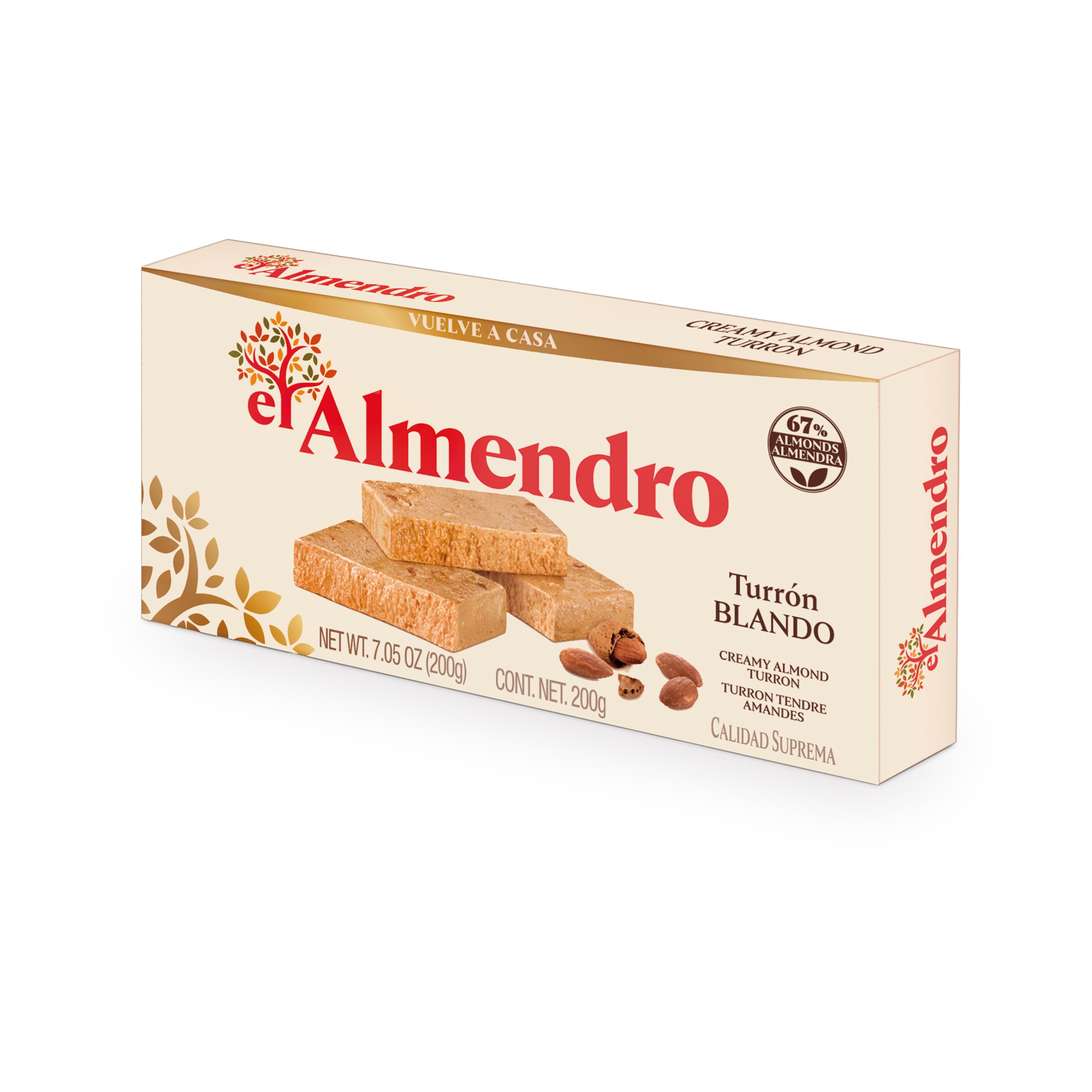El Almendro Turron Blondo Traditional Soft Spanish Torrone With Roasted Almonds and Honey 200g