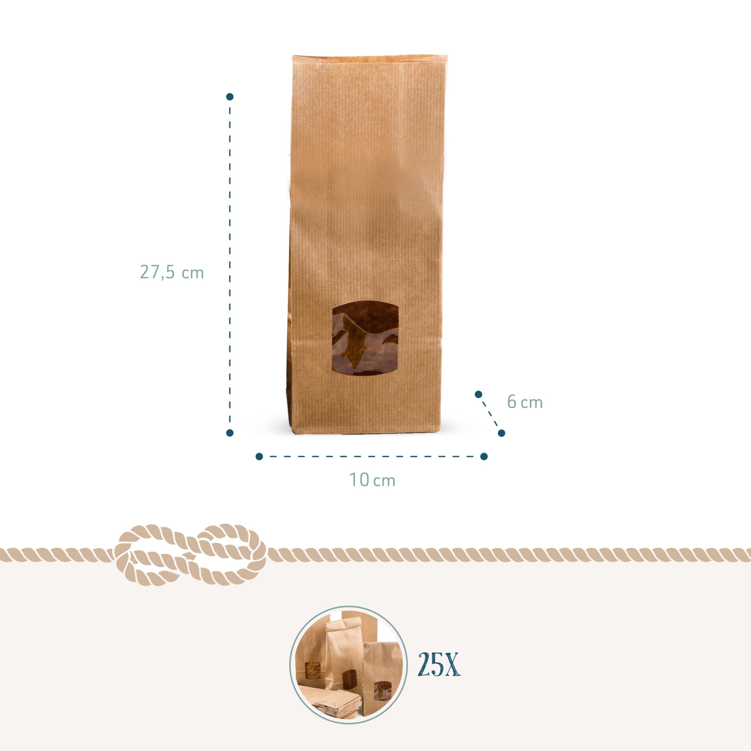 Piccoli sacchetti con chiusura a zip in carta kraft, sacchetti in carta kraft marrone con finestra