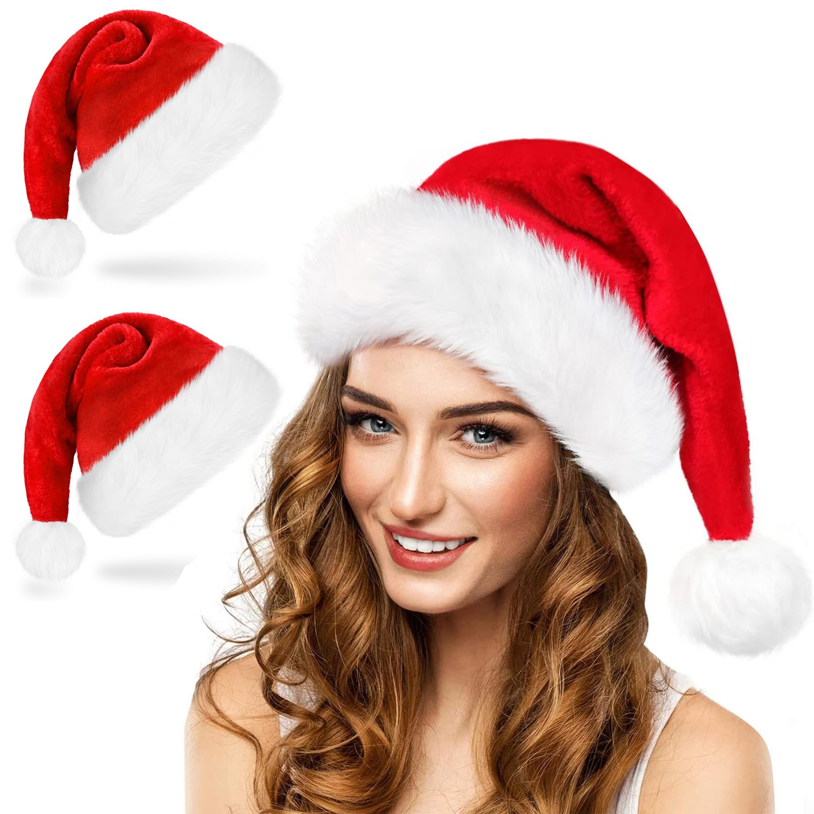 Ambandier Santa Christmas Hat for Adult Unisex Soft Plush Classic Fur Xmas Holiday Hat