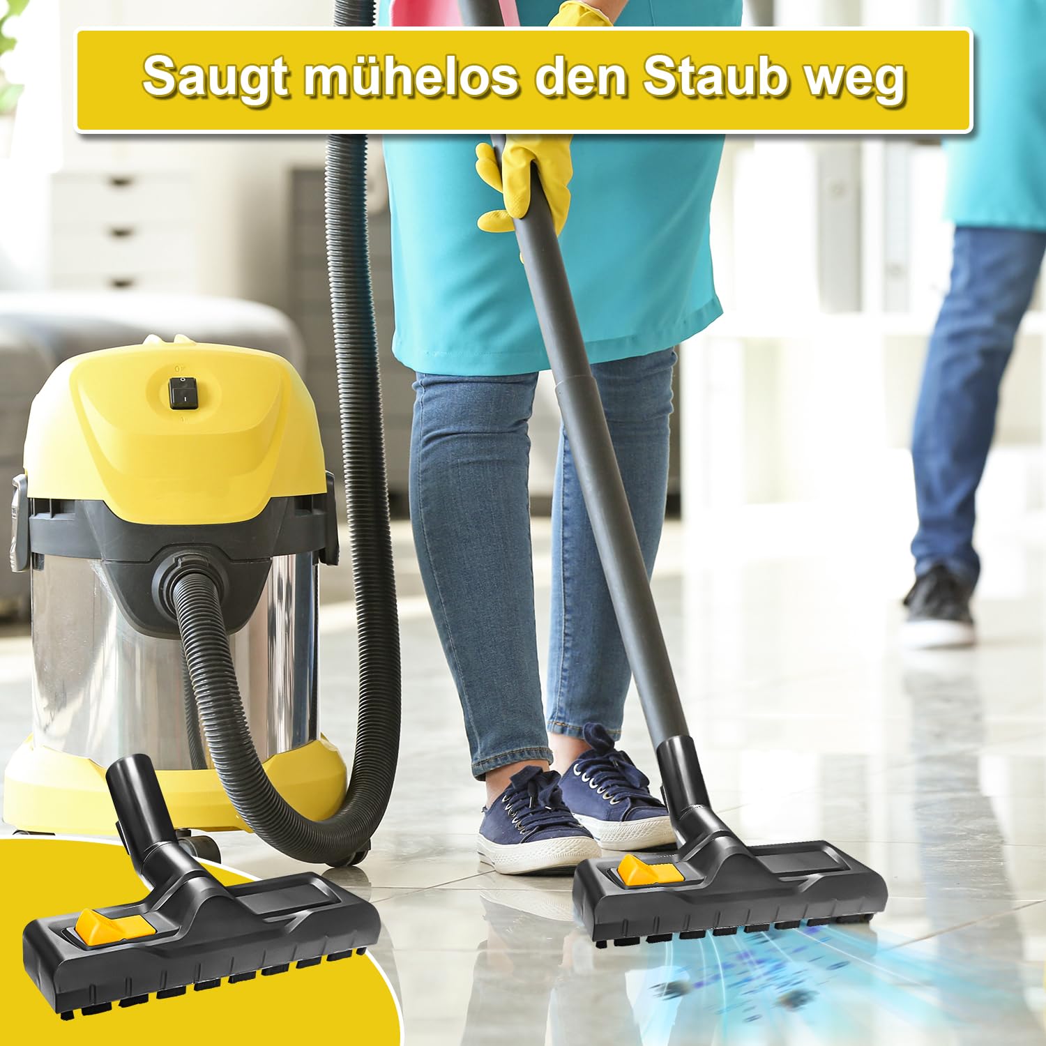 Bocchetta per Pavimenti per Kärcher WD3, WD4, WD5, WD6, con 5 Pezzi Sacchetti Filtro per Kärcher, Bocchetta di Ricambio per Aspirapolvere a Secco e Umido 35 mm