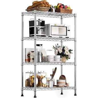 M MZG Storage Shelving Steel Heavy Duty 4 Tier Steel Organizer Wire Shelf for Home Kitchen Office 1000lb Max Load Capacity Chrome 35cm D x 75cm W x 120cm H