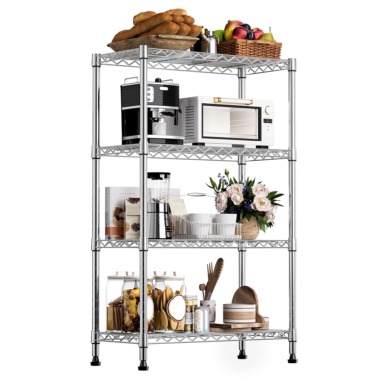 1000 lbs Storage Shelving Steel Heavy Duty 4-Tier Utility Shelving Unit Steel Organizer Wire Rack for Home,Kitchen,Office,Chrome (13.7" D x 29.5" W x 47.2" H)
