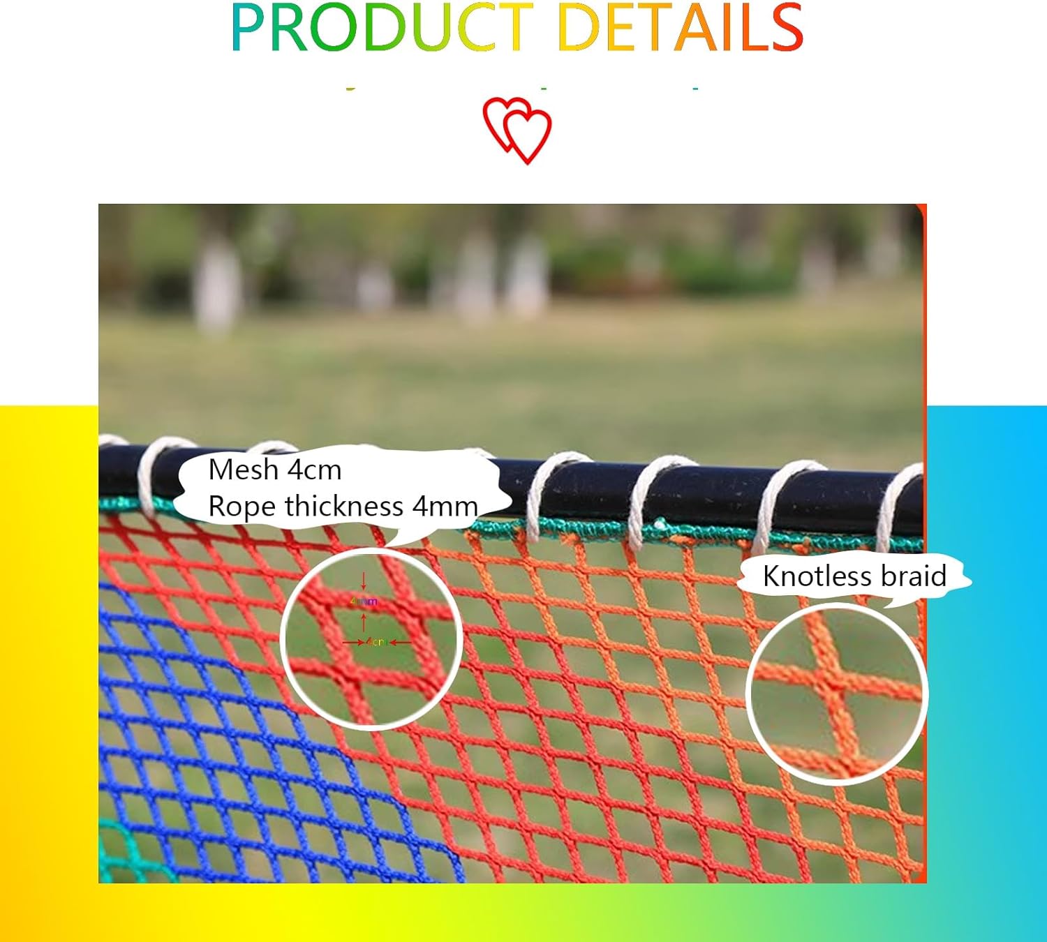 SCITOY Safety Netting for Railings, Playground Partition Net Decoration Net, Playground Rope Netting, 4mm/4cm, Stair Safety Anti-Fall Net (1.2x2m/4x7ft)