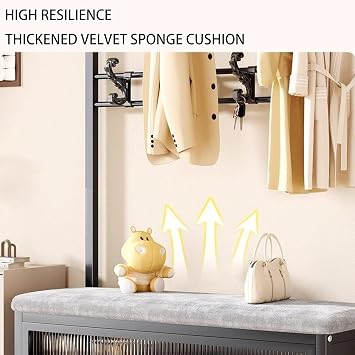 3-in-1 Freestanding Coat Rack,Coat Hanger Stand with Dustproof Cabinet,with Metal Frame, 3-Tier Shelf and 9 Removable Hooks, for Hallway, Living Room, Mudroom Easy to Assemble