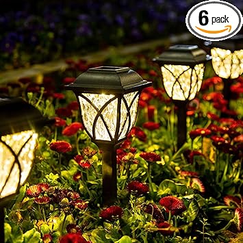 GIGALUMI Solar Lights Outdoor Waterproof, 6 Pack LED Solar Garden Lights, Outdoor Decorations, Garden Decor for Yard, Patio, Landscape, Planter, Walkway (Warm White)
