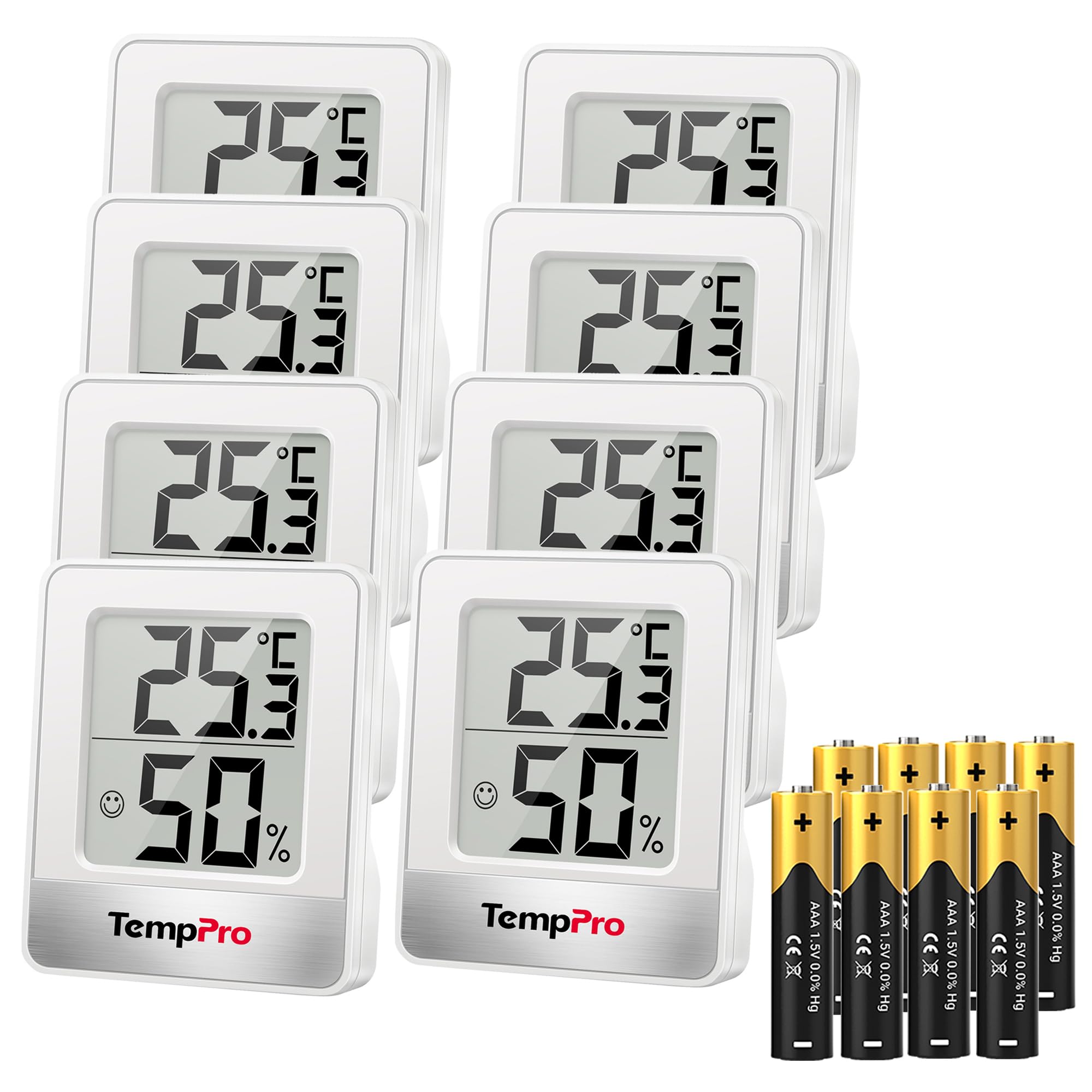 ThermoPro TP49-8 mały higrometr cyfrowy termometr wewnętrzny termometr pokojowy monitor temperatury i wilgotności powietrza dla komfortu domowego biura termometr do gadów, 8 sztuk