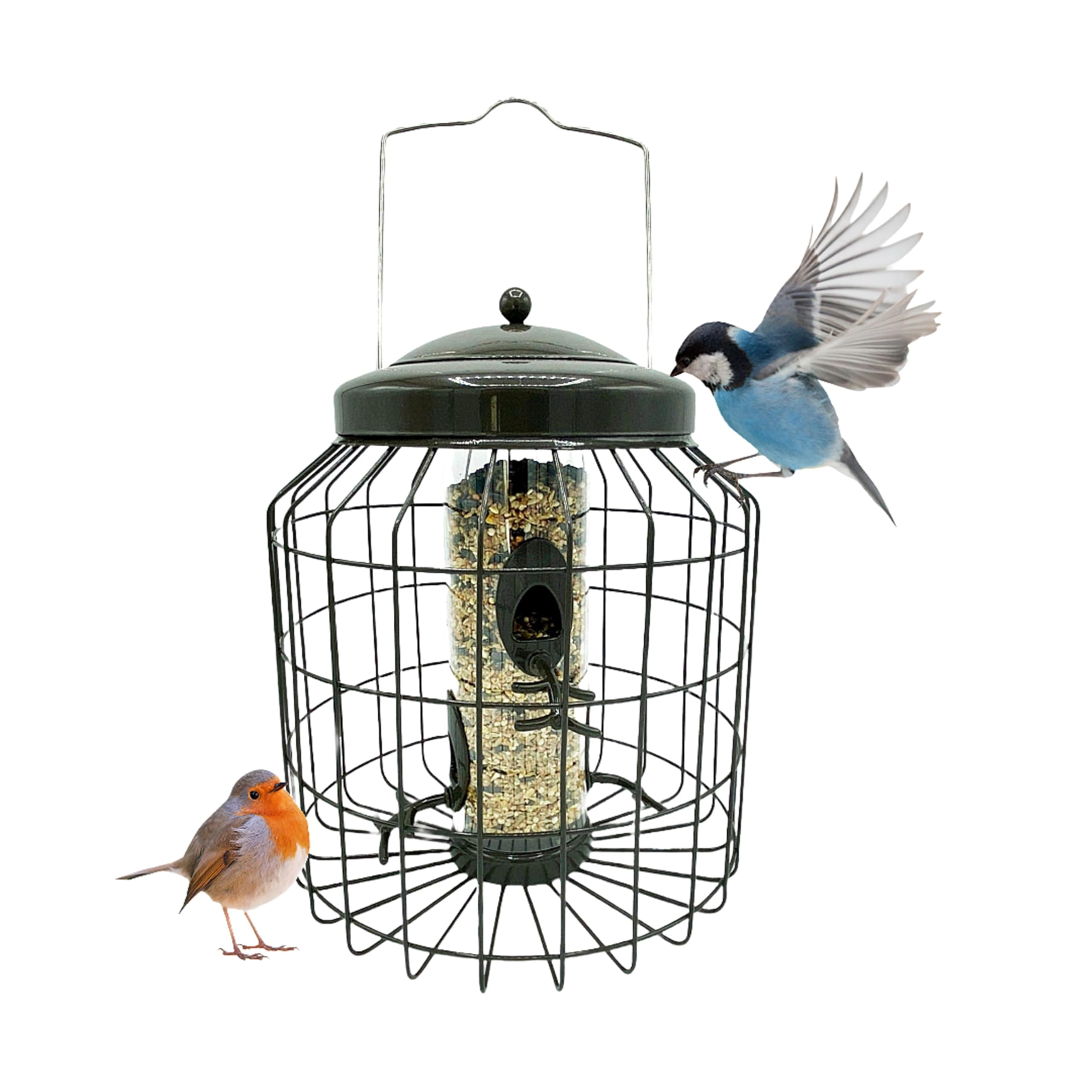 Squirrel Proof Small Bird Feeders - Large Heavy Duty Metal Hanging Birds Feeder for Wild Bird Food. Anti Squirrel Feeder Bird Cage. Great for Hanging Station, Gardening Gifts. (Seed Feeder)