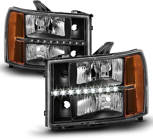 ACANII - Para faros delanteros LED DRL 2007 2008 2009 2010 2011 2012 2013 GMC Sierra 1500 2500HD LED DRL conductor + lado del pasajero