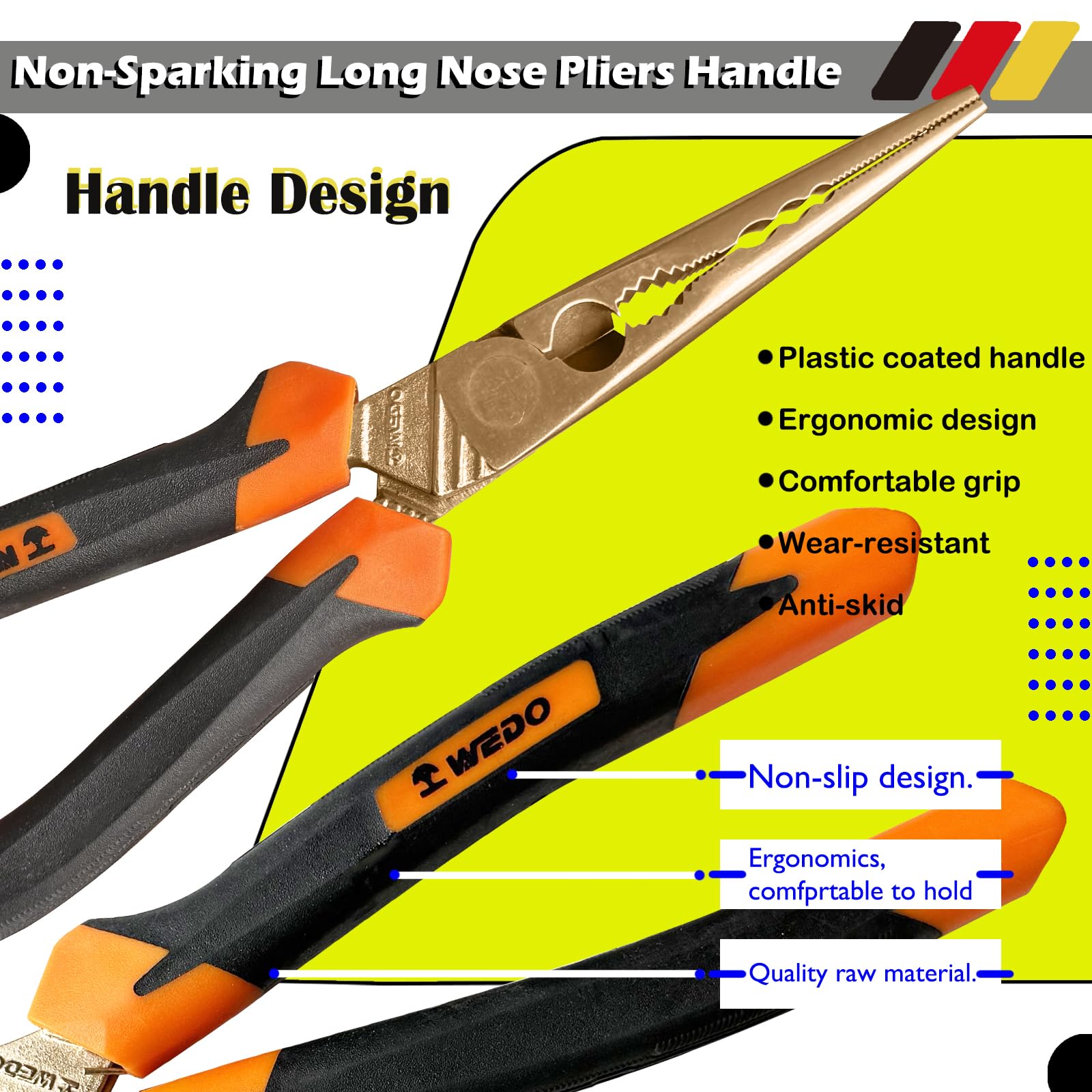 WEDO Pinze a becchi ad ago, pinze a becco lungo di precisione non scintillanti, pinze a becco lungo, lunghezza 20,3 cm, 200 mm, rame berillio, non magnetico, standard DIN, certificato BAM e FM