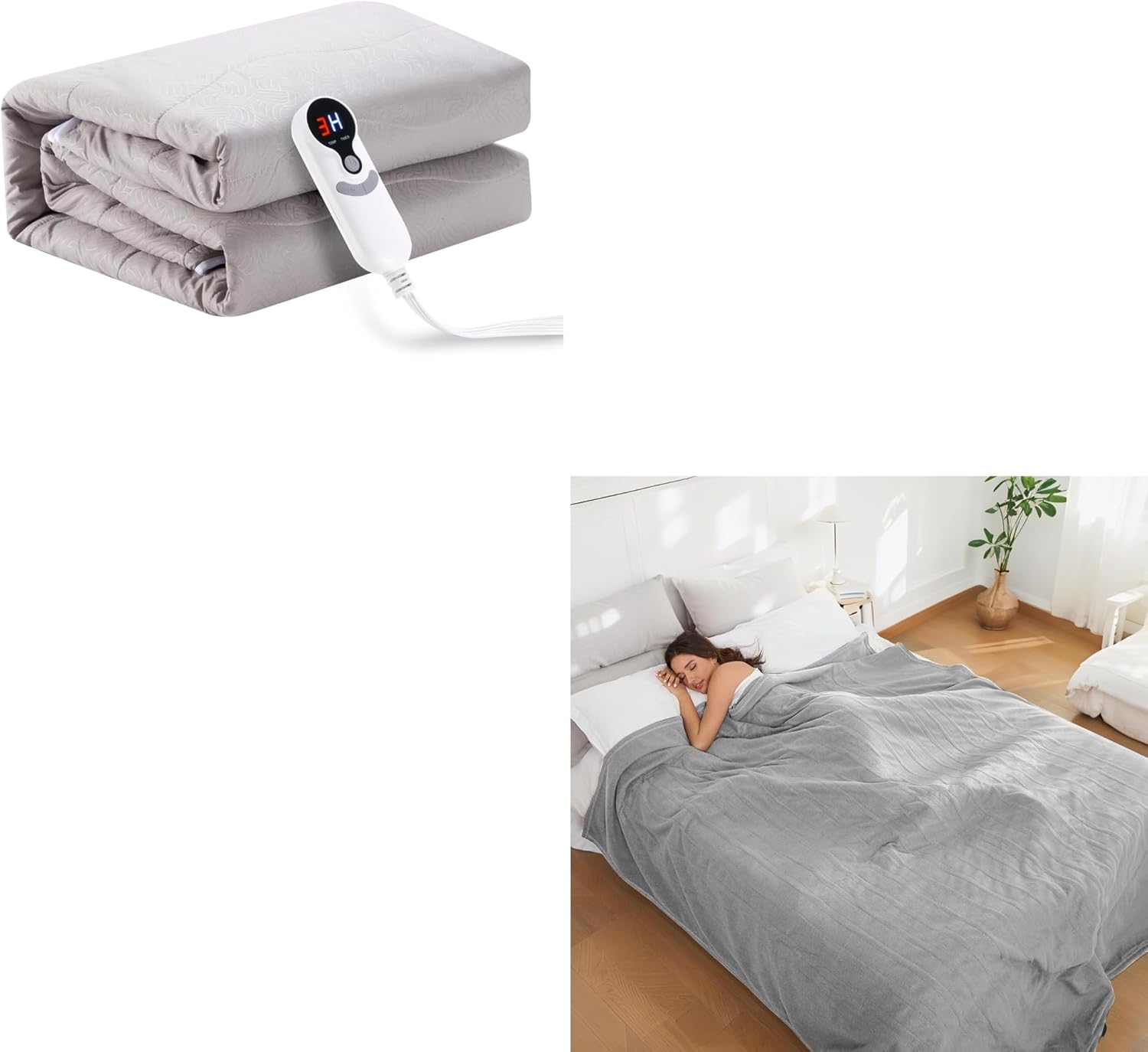 Electric Mattress Pad Twin 39"x75" Gray & Electric Heated Blanket Full 72''x84'' Light Grey