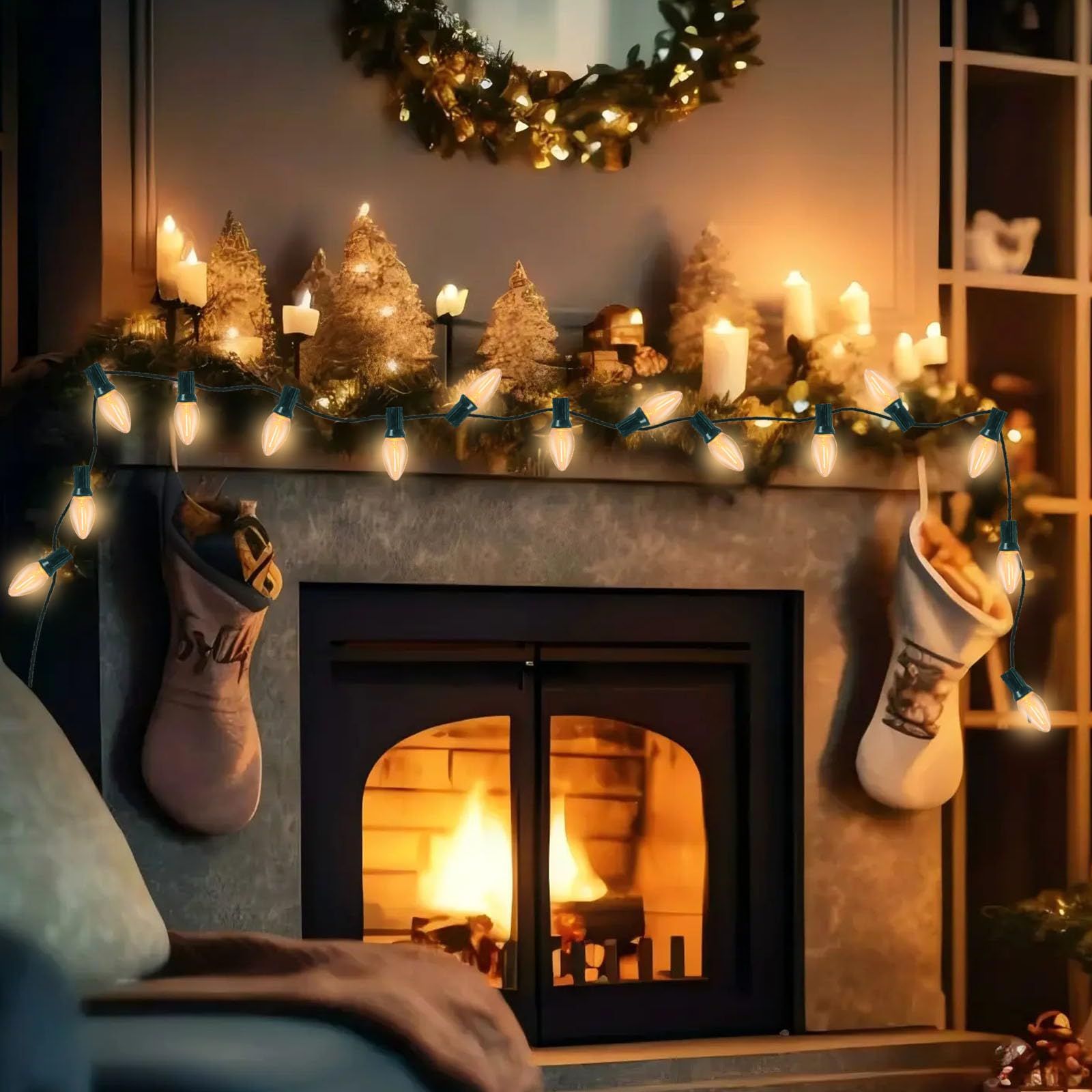 Paquete de 25 bombillas LED C7 de noche, bombillas LED C7 de repuesto de Navidad para luces de cadena al aire libre, bombillas de base de candelabro E12, bombillas de 0.6 W 2700 K blanco