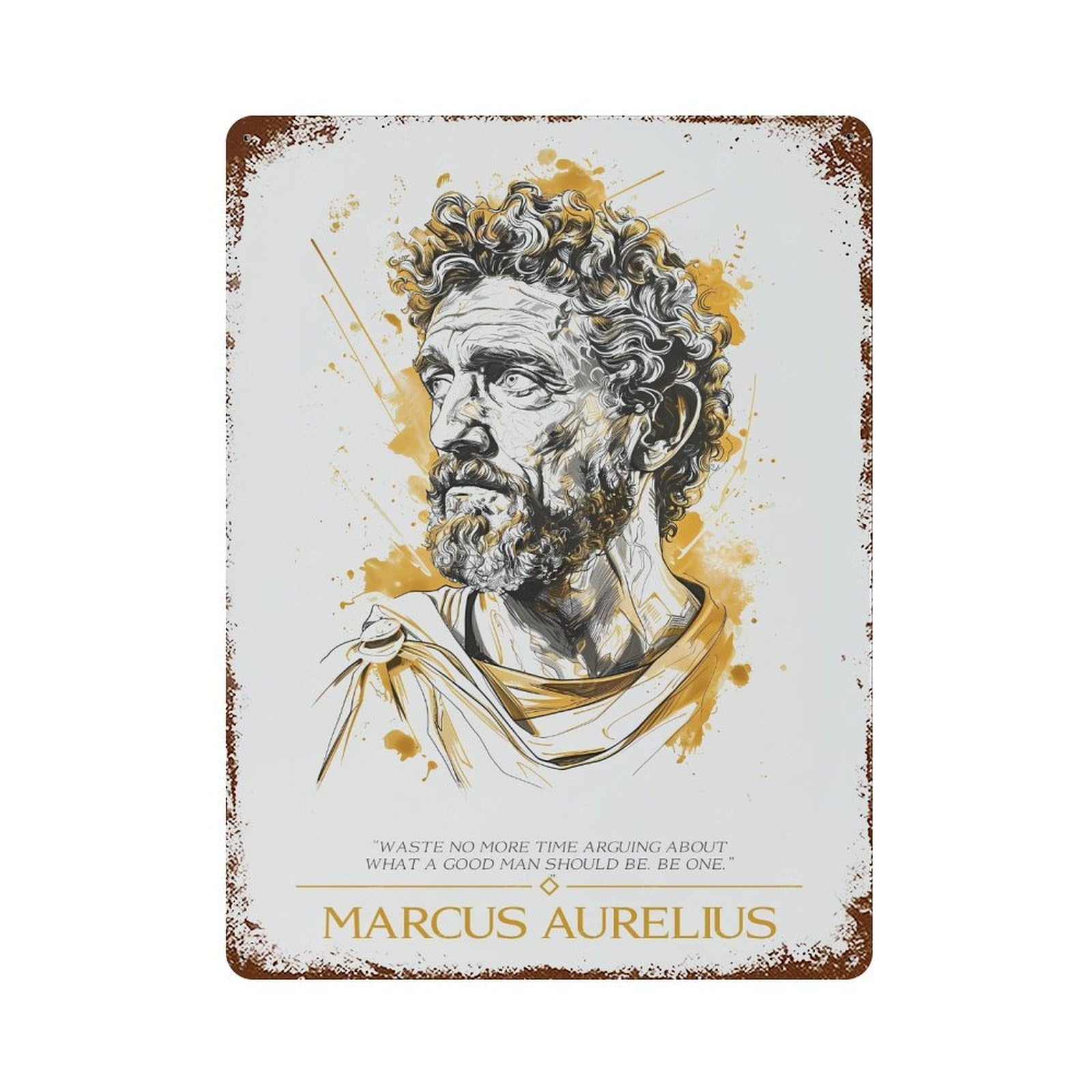 Garage Style Marcus Aurelius Rustic Tin Plaque 15.7"x11.8", Vintage Wall Decor for Bar And Workshop