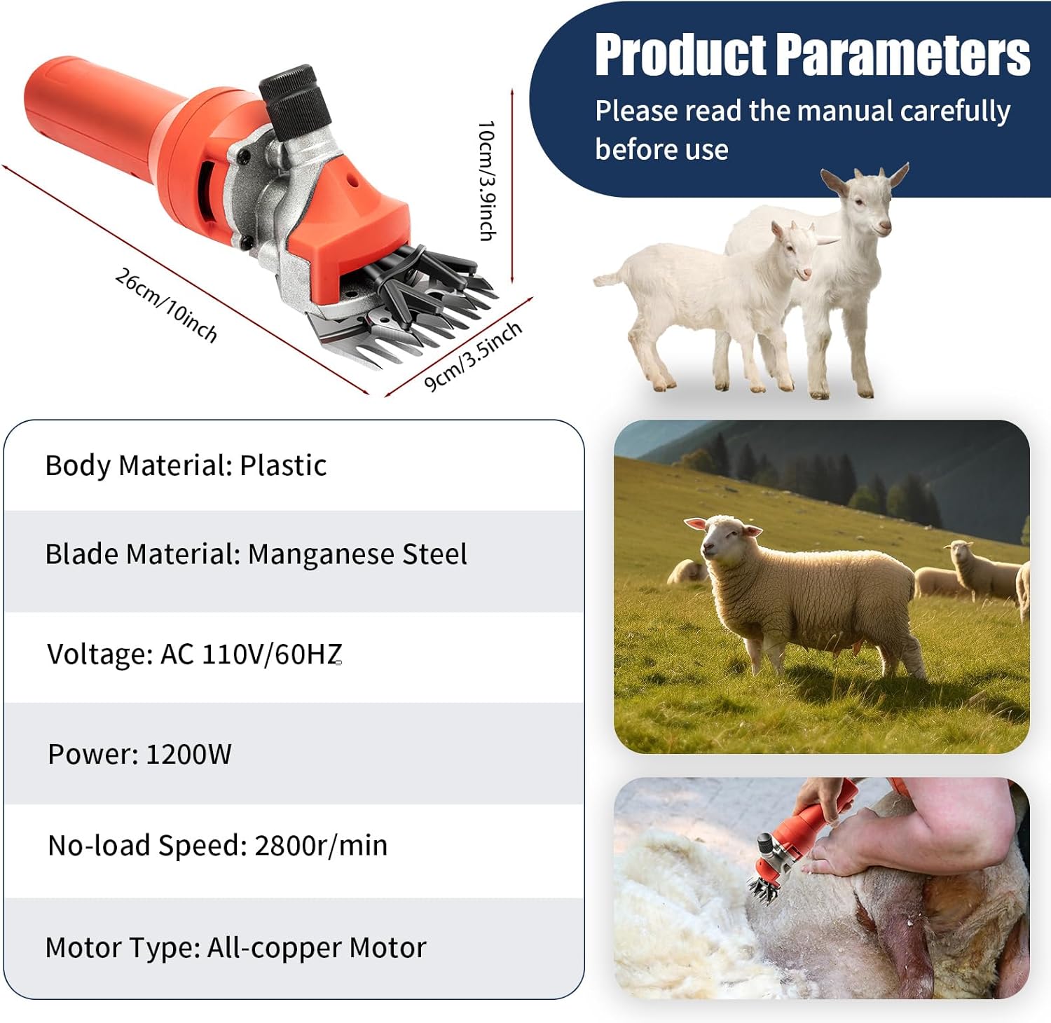 Sheep Shears 600W Professional Electric 6-Speed Animal Clippers
