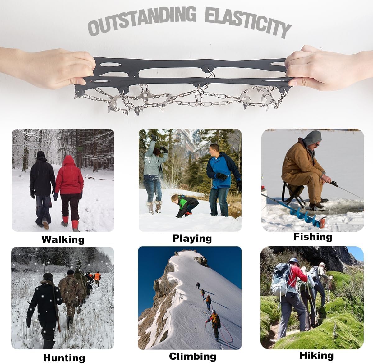 Upgraded Version of Walk Traction Ice Cleat Spikes Crampons,True Stainless Steel Spikes and Durable Silicone,Boots for Hiking On Ice & Snow Ground,Mountian.