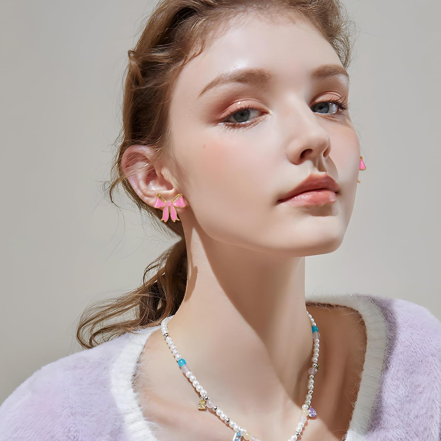 YUJIE Gold Bow Earrings for Women Black Bowtie Drop Stud Trendy Statement Jewelry Gift - Image 5