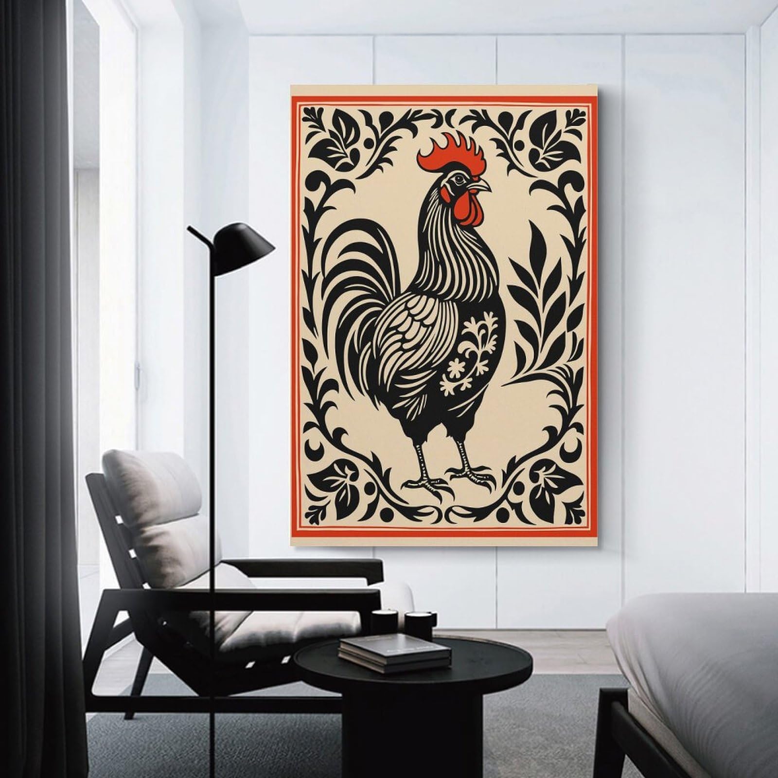 Junmoney Decorative Canvas Print Ornate Rooster Illustration, 08x12inch(20x30cm), for Office, Study Or Home Workspace, Decorative Artwork for Productive Spaces