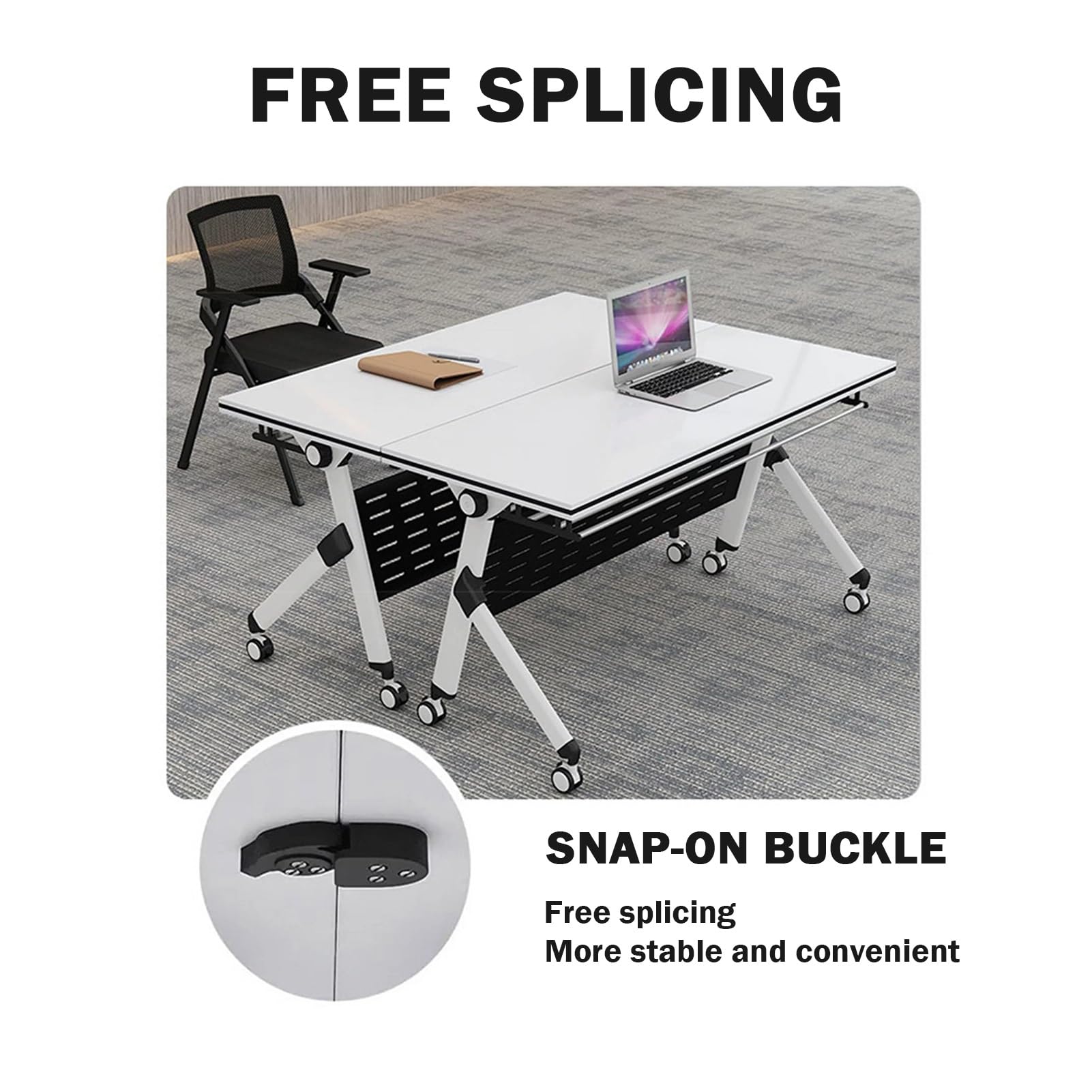 Großer Konferenztisch mit Stahlrahmen, Holzplatte und Aufbewahrungsregal, ideal für Arbeitszimmer, Trainingsraum, Weiß, 139,7 x 61 x 76,2 cm und 160 x 61 x 76,2 cm