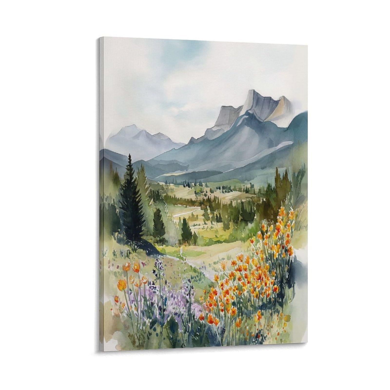 XWYMXZ Banff Watercolor Painting Canada Mountain Landscape Poster 20x30inch(50x75cm) Vintage Watercolor Canvas Art