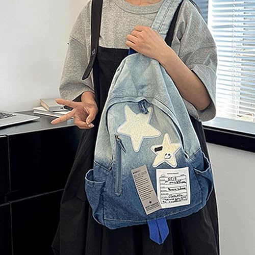 Miniatura 5 de Mochila de mezclilla Y2K de viaje, linda mochila de mezclilla kawaii gótica, estética, vintage, retro, mezclilla grunge, mochila para viajes y